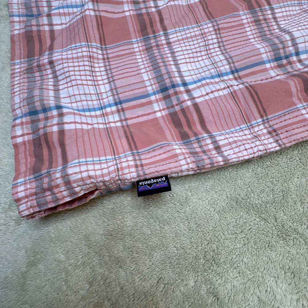 M's Puckerwear Patagonia A/C short sleeve shirt L organic red/orange Blue plaid - Picture 6 of 10